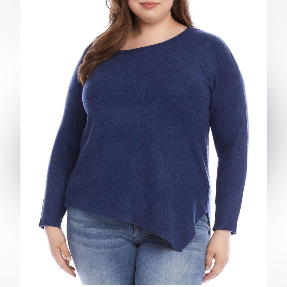 Karen Kane 2X Sweater Asymmetrical Hem Deep Blue Wool Blend Plus NWT
